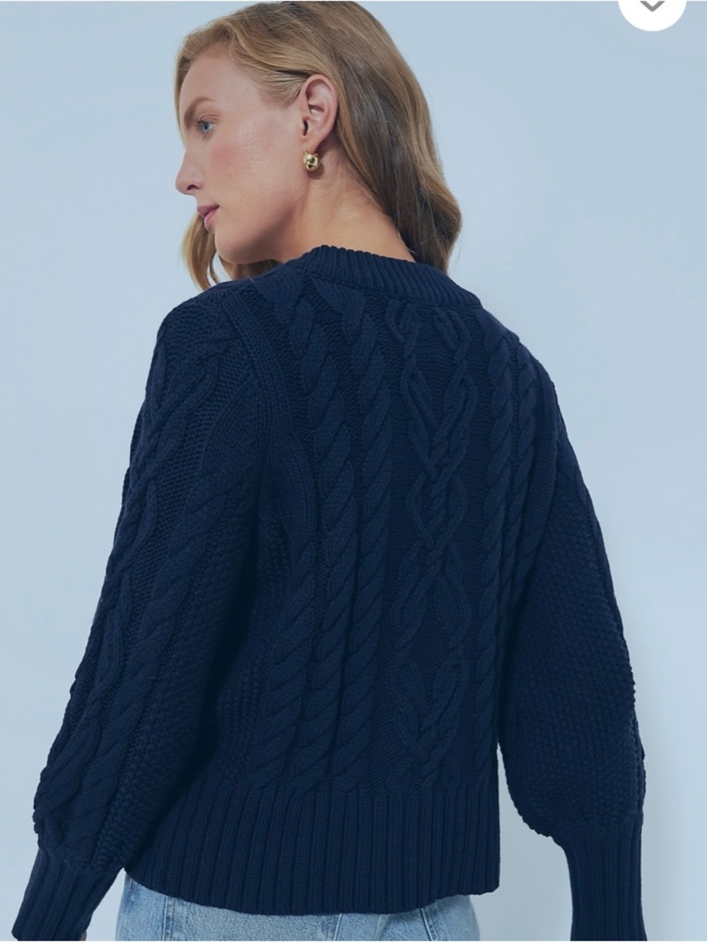 Navy Cable-Knit Button-Up Sweater - Picture 4 of 7